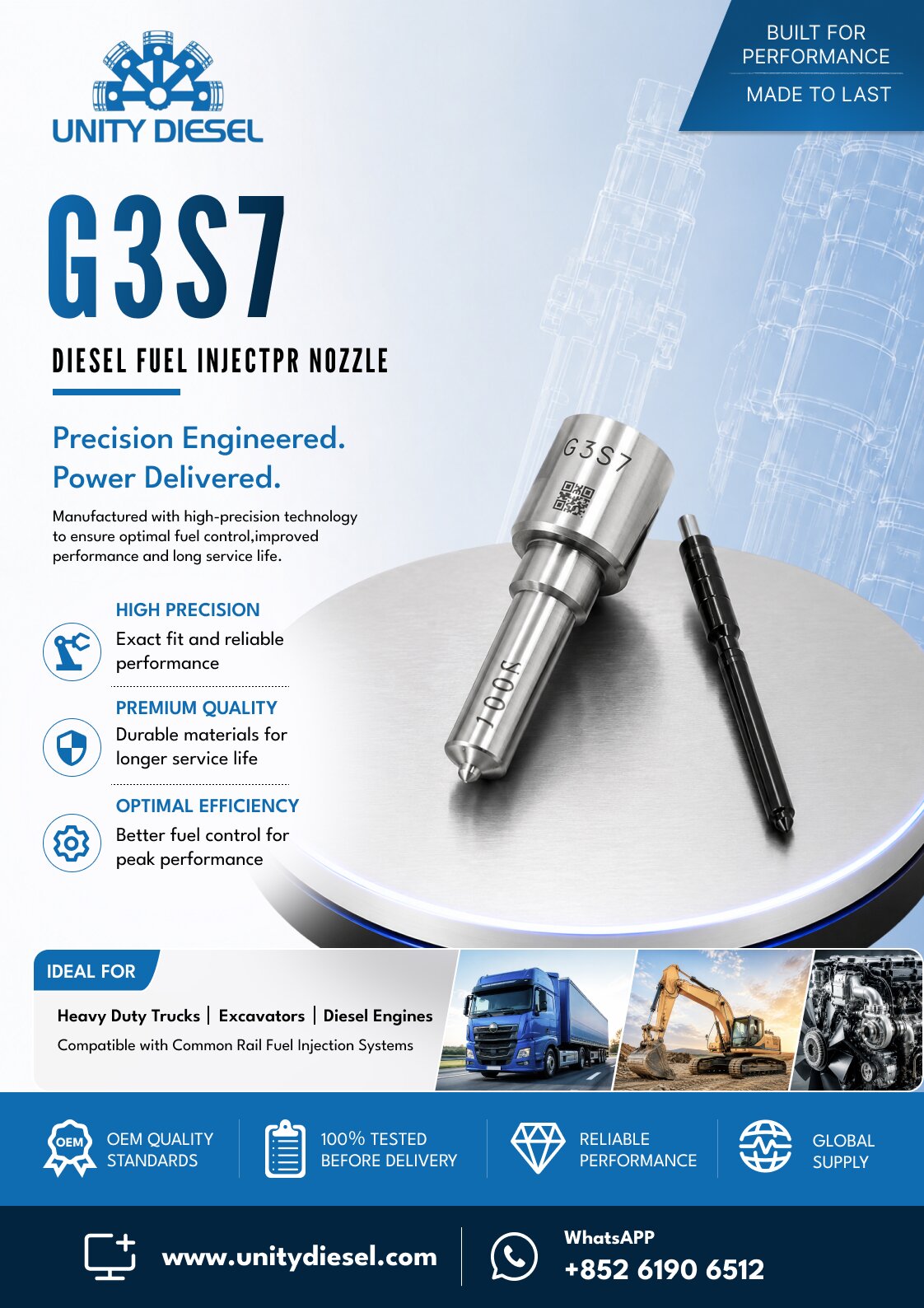 共轨喷油嘴 G3S7 OE 293400-0070 适配 295050-0190 / 295050-0210 / 295050-0530 / 295050-0470 / 9729505-047 / DCRI300470